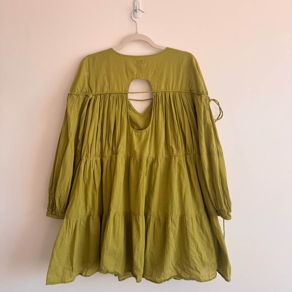 Jodi | Made in India Green Cottage Core Zinnia Tiered Babydoll Dress ~ Medium - Picture 9 of 10